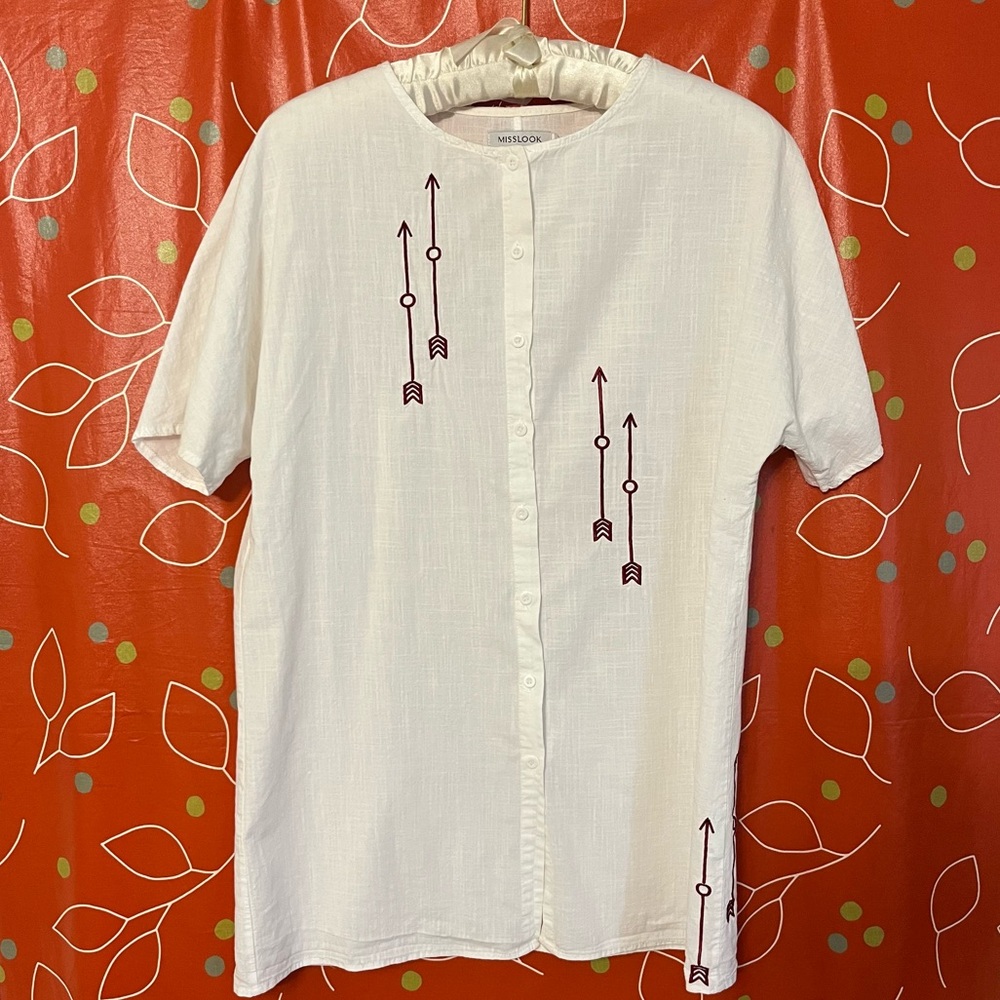 Misslook Sz M Persist Women's Blouse Pullover Short Sleeve Cotton Loose & Comfy